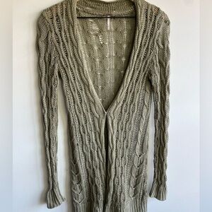 Free People|| Linen Flyaway Knit Green Cardigan. Size XS